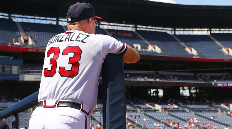 Braves manager Fredi Gonzalez looks on from the dugout as the Marlins sweep the Braves with a 7-3 victory at Turner Field on Sept. 2, 2015. (Curtis Compton/ccompton@ajc.com)