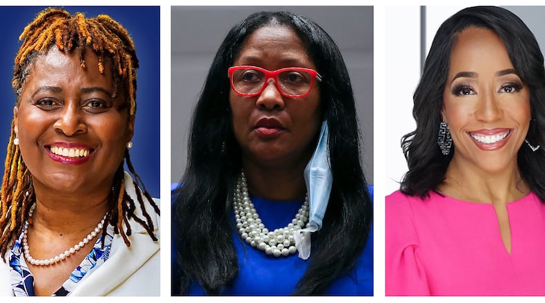 Sonya Ofchus, left, Commissioner Natalie Hall, center, and Moraima "Mo" Ivory are candidates for the District 4 seat on Fulton County commission in the May 21 Democratic primary.
