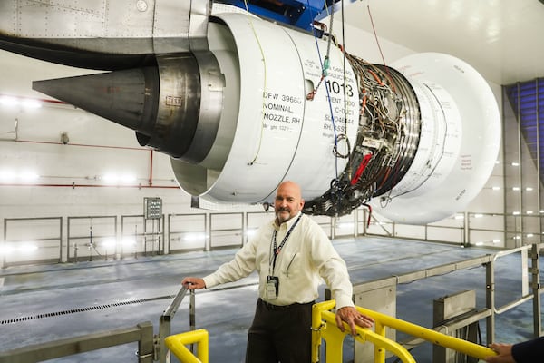 Test Cell Manager at Delta Air Lines Kenneth Evers talks about the design of the test cell facility at the Delta TechOps campus in Atlanta on Tuesday, November 18, 2025. (Abbey Cutrer/AJC)
