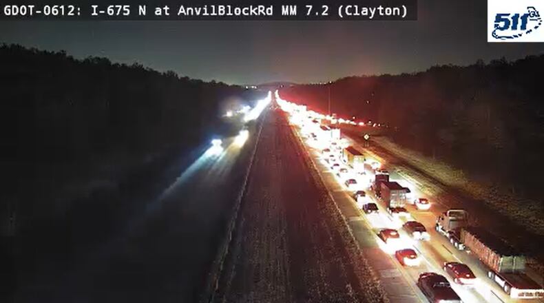 Traffic was at a standstill on I-675 North early Monday morning.