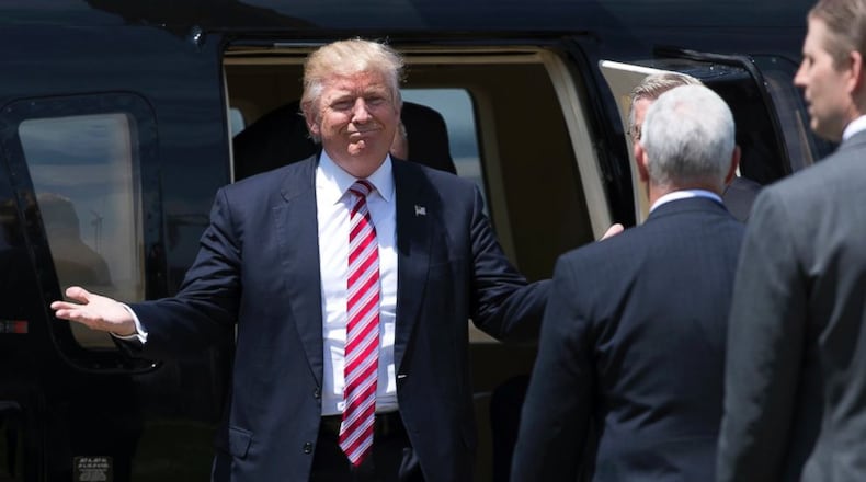 Donald Trump arrives at the Republican National Convention in Cleveland on Wednesday by helicopter. (AP/Evan Vucci)