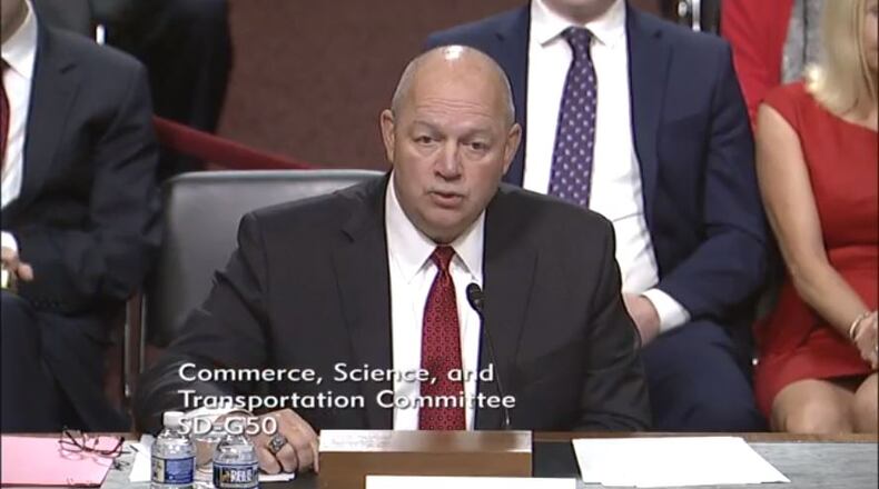 Steve Dickson at a Senate commerce committee hearing for confirmation of his nomination as FAA administrator.