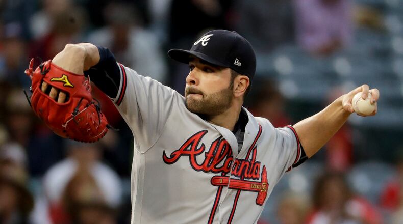 Braves starting pitcher Jaime Garcia throws against the Los Angeles Angels on Wednesday, May 31, 2017. (AP Photo/Chris Carlson)