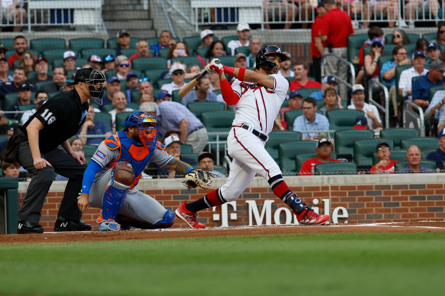Eddie Rosario later followed with a run-scoring single that gave the Braves a 3-0 first-inning lead. (Miguel Martinez / miguel.martinezjimenez@ajc.com) 