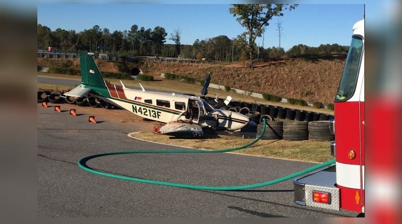 The pilot of a small plane was injured Monday after crash at Atlanta Motorsports Park.