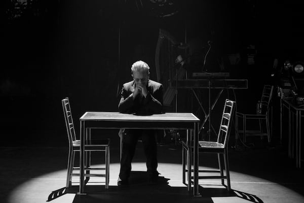 This image released by Apple TV+ shows Bono, lead singer of the Irish rock band U2, in a scene from the documentary “Bono: Stories of Surrender." (Apple TV+ via AP)