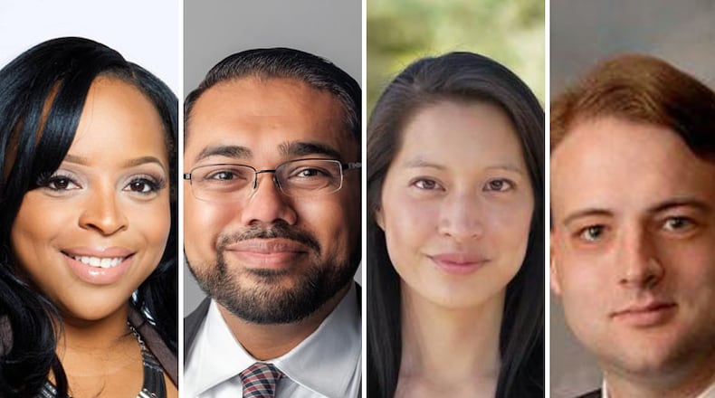 Left to right: Monique Keane, Sachin Varghese, Bee Nguyen and David Abbott, are running as Democrats for the vacant House District 89 seat in the Georgia General Assembly. (Courtesy photos)