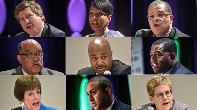 Nine of the leading candidates in Atlanta's race for mayor. AJC file.