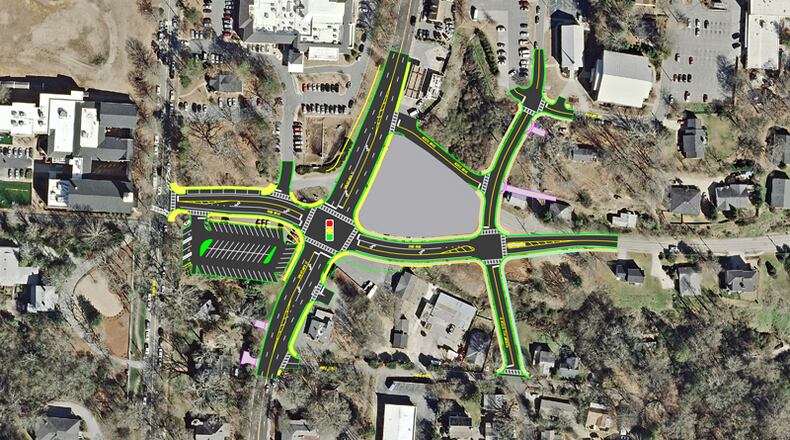 Photo illustration depicts a reconstructed intersection and related work at Oxbo Road and Atlanta Street (Ga. 9) in Roswell. The City Council has awarded a $5.96 million contract for the project to E.R. Snell Contractor Inc. CITY OF ROSWELL