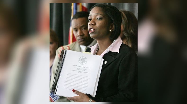 In this file photo from 2008, then-DA Gwendolyn Keyes Fleming speaks at a press conference.