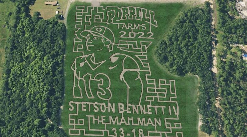 The Poppell Family Farm in Jesup has re-created Stetson Bennett's image as a corn maze in a cornfield in Jesup, Ga. (Photograph by Tanya Poppell/Reprinted with permission from The Press-Sentinel in Jesup)