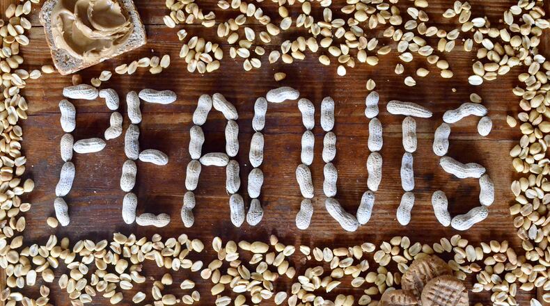 The word "peanuts" spelled in peanuts. Georgia is the No. 1 producing state. Virginia Willis for The AJC