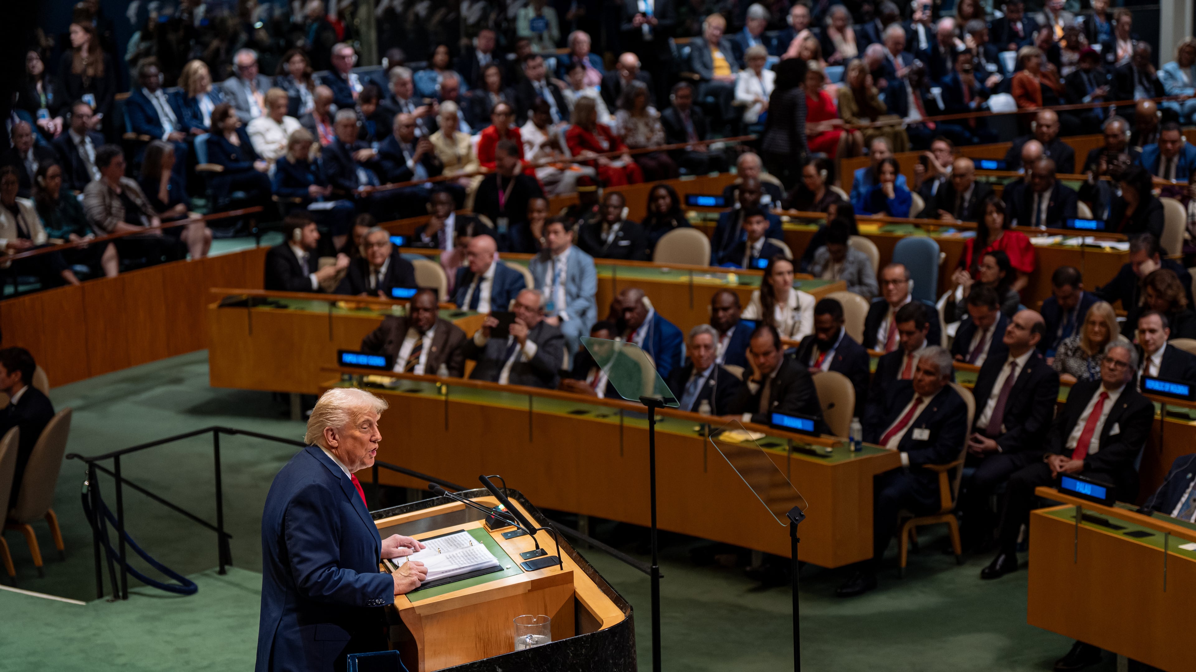 President Donald Trump addresses the 80th session of the United Nations General Assembly, Tuesday, Sept. 23, 2025, at U.N. headquarters. (AP Photo/Angelina Katsanis)