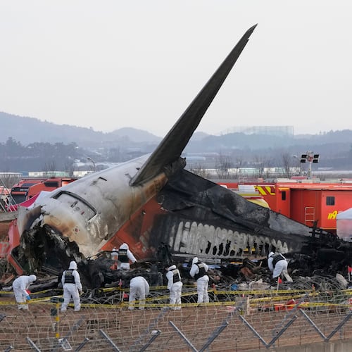 FILE - Rescue team members work at the site of a plane crash at Muan International Airport in Muan, South Korea on Dec. 31, 2024. (AP Photo/Ahn Young-joon, File)