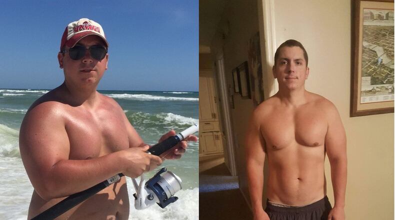 John Bausch weighed 245 pounds when the photo on the left was taken in April. In the photo on the right, taken in January, he weighed 175 pounds. (All photos contributed by John Bausch.)