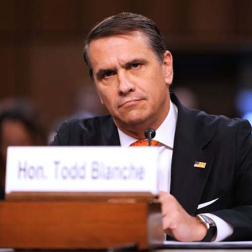 Acting Attorney General Todd Blanche appears before the Senate Judiciary Committee on Capitol Hill in Washington, Wednesday, July 15, 2026. (AP Photo/Mark Schiefelbein)