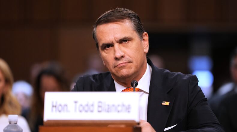 Acting Attorney General Todd Blanche appears before the Senate Judiciary Committee on Capitol Hill in Washington, Wednesday, July 15, 2026. (AP Photo/Mark Schiefelbein)