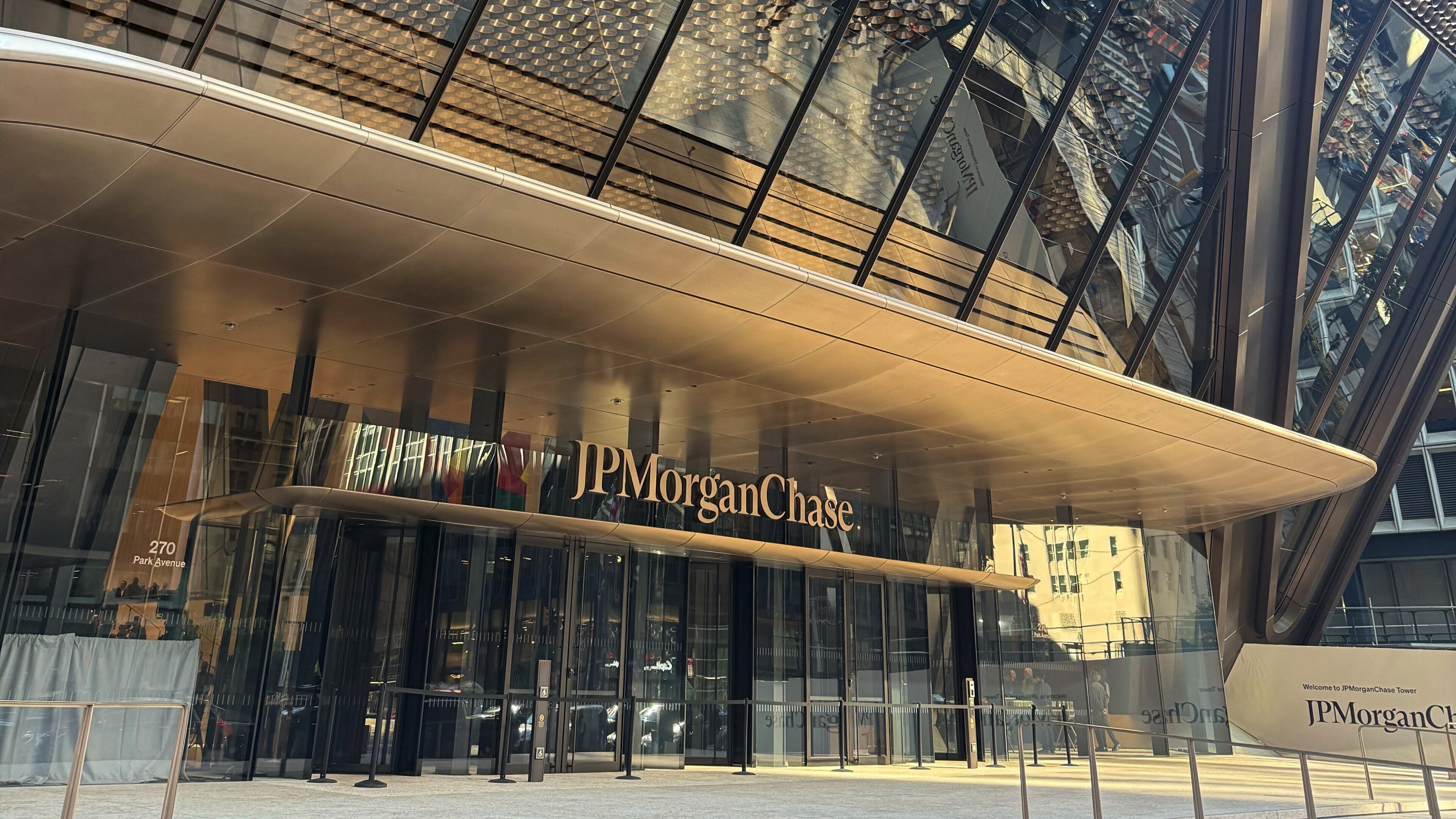 The exterior of JPMorgan Chase's new headquarters at 270 Park Avenue in New York is shown on Tuesday, Oct. 21, 2025. (AP Photo/Ken Sweet)