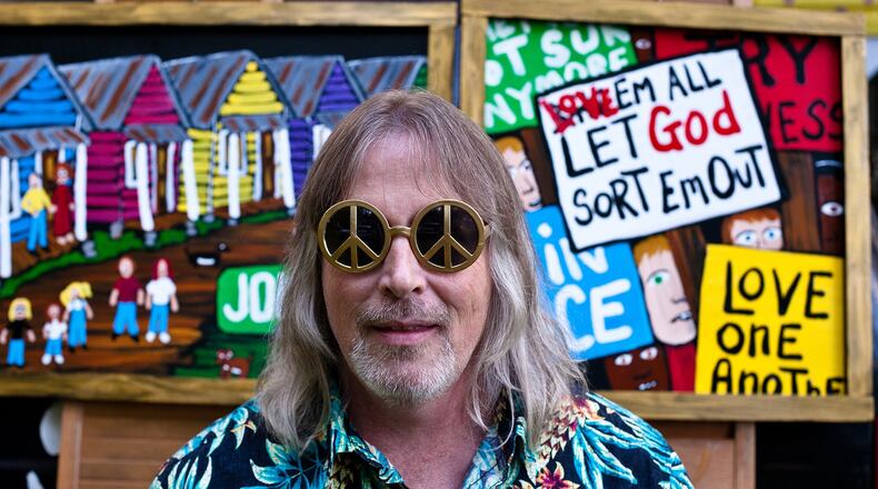 Artist Sam Granger, better known as World Famous SamG, shows off his quirky kingdom of outsider art. His self-portraits usually feature peace symbols on sunglasses. Contributed by Kristin Davis