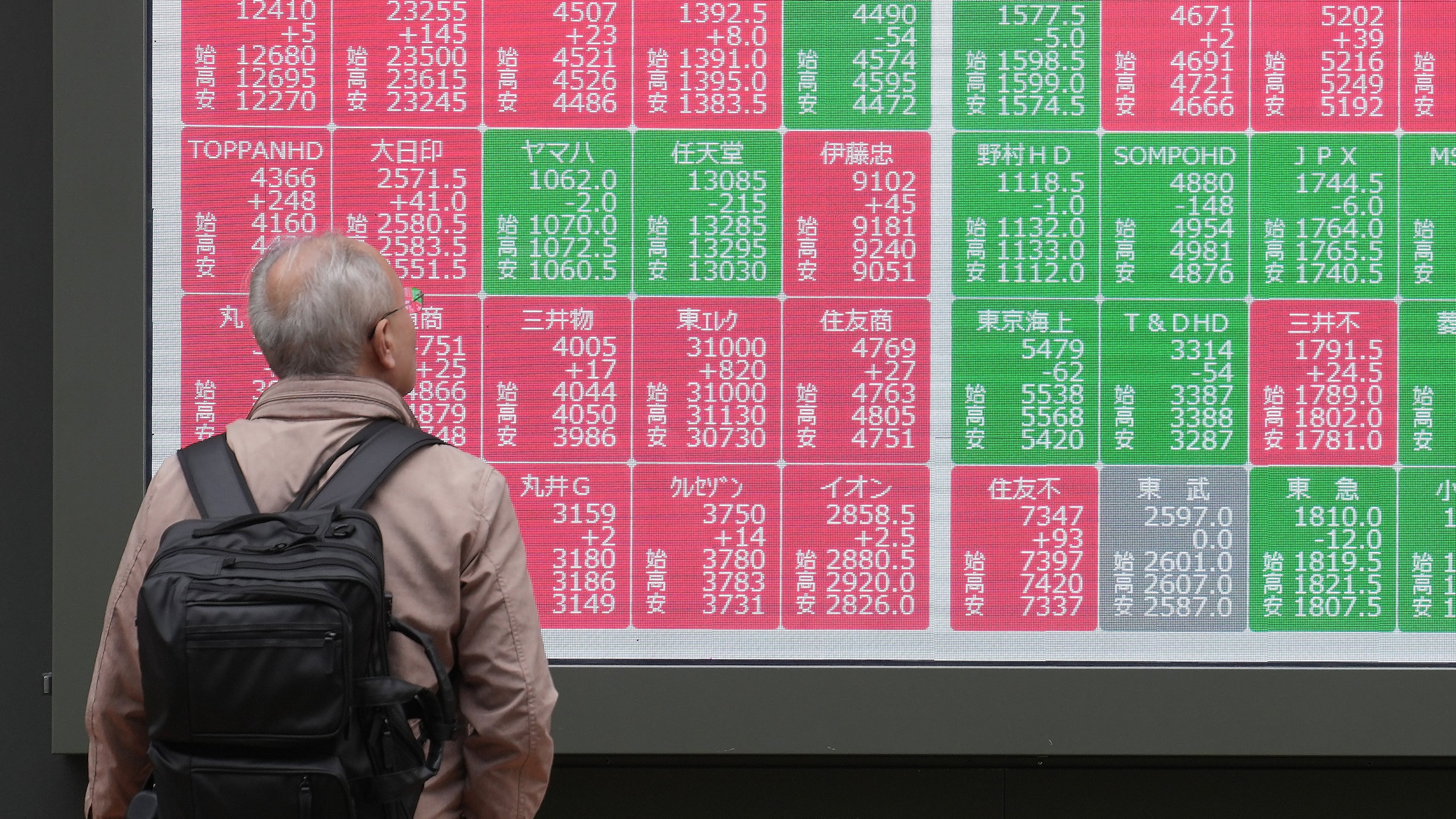A person looks at an electronic stock board showing Japan's Nikkei index at a securities firm Tuesday, Nov. 25, 2025, in Tokyo. (AP Photo/Eugene Hoshiko)