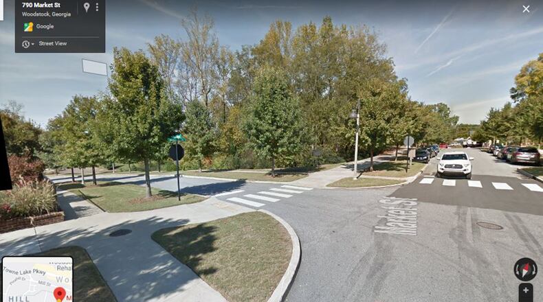 The vicinity of Market and Maple streets in downtown Woodstock will be the location of a $641,299 city playground project. GOOGLE MAPS