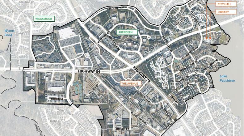 Peachtree City’s Livable Centers Initiative will focus on improving transportation and related issues in the vicinity of the Ga. 74/54 intersection. Courtesy Peachtree City