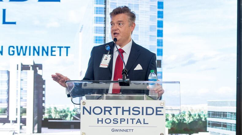 Jay Dennard speaks at the event on Tuesday, announcing the new patient tower at Northside Hospital Gwinnett.