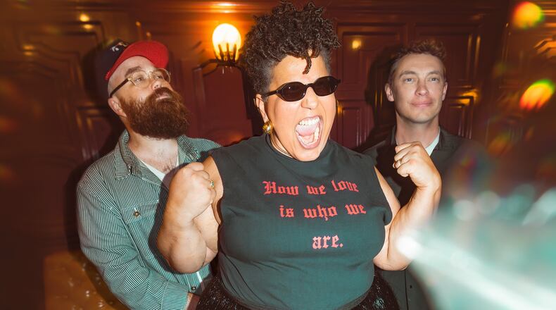 Alabama Shakes (from left, bassist Zac Cockrell and guitarists Brittany Howard and Heath Fogg) return to Atlanta on April 24 for a performance at Synovus Bank Amphitheater at Chastain Park. (Bobbi Rich)