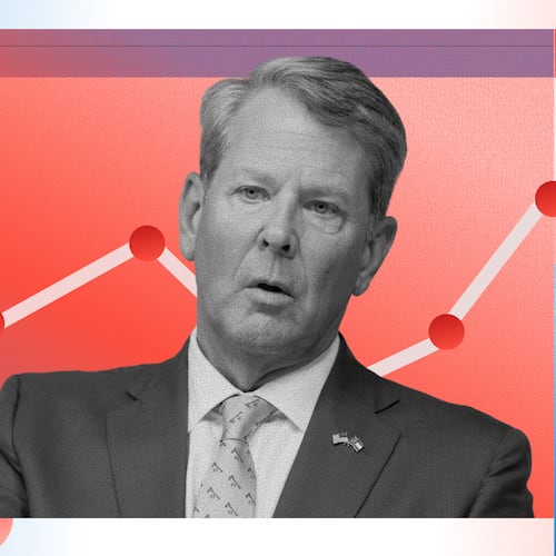 Kemp’s political brand remains exceptionally strong with GOP voters. But will his popularity help Senate candidate Derek Dooley? (Photo illustration: AJC | Source: Getty)