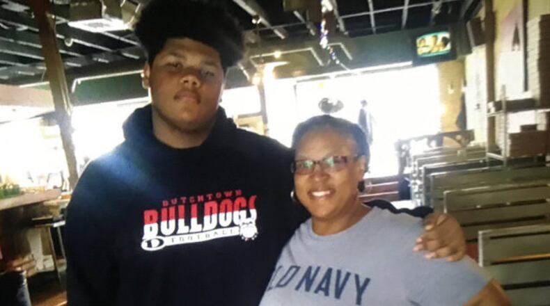 <p>Sandra White and her son</p> <p>Sandra White and her 16-year-old son</p>