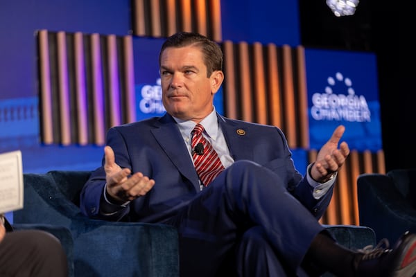 U.S. Rep. Austin Scott, R-Tifton, pictured speaking at the Georgia Chamber Congressional Luncheon in August, said of earmarks: “I’m not saying that every earmark in there is bad, but I would tell you that we would all do the taxpayers a service, I think, by slowing down the spending.” (Arvin Temkar/AJC)