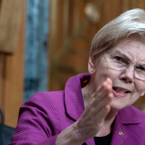 Sen. Elizabeth Warren, D-Mass., questions Health and Human Services Secretary Robert F. Kennedy Jr. as he testifies before a Senate Committee on Finance hearing on Capitol Hill, Wednesday, April 22, 2026, in Washington. (AP Photo/Jose Luis Magana)