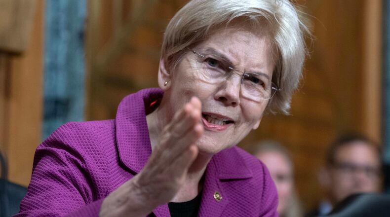 Sen. Elizabeth Warren, D-Mass., questions Health and Human Services Secretary Robert F. Kennedy Jr. as he testifies before a Senate Committee on Finance hearing on Capitol Hill, Wednesday, April 22, 2026, in Washington. (AP Photo/Jose Luis Magana)