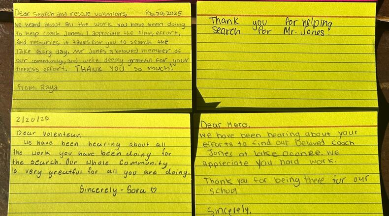Students from the Westminster Schools wrote letters thanking those searching Lake Oconee to find missing teacher Gary Jones.