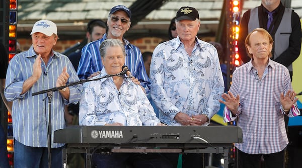 FILE - Members of The Beach Boys, from left, Bruce Johnston, David Marks, rear, Brian Wilson, Mike Love and Al Jardine appear during ABC's "Good Morning America" summer concert series, on June 15, 2012, in New York. (Photo by Jason DeCrow/Invision/AP, File)