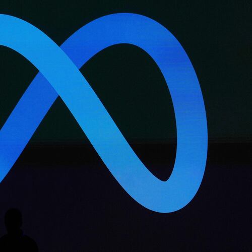 FILE - A Meta logo is shown on a video screen at LlamaCon 2025, an AI developer conference, in Menlo Park, Calif., April 29, 2025. (AP Photo/Jeff Chiu, File)