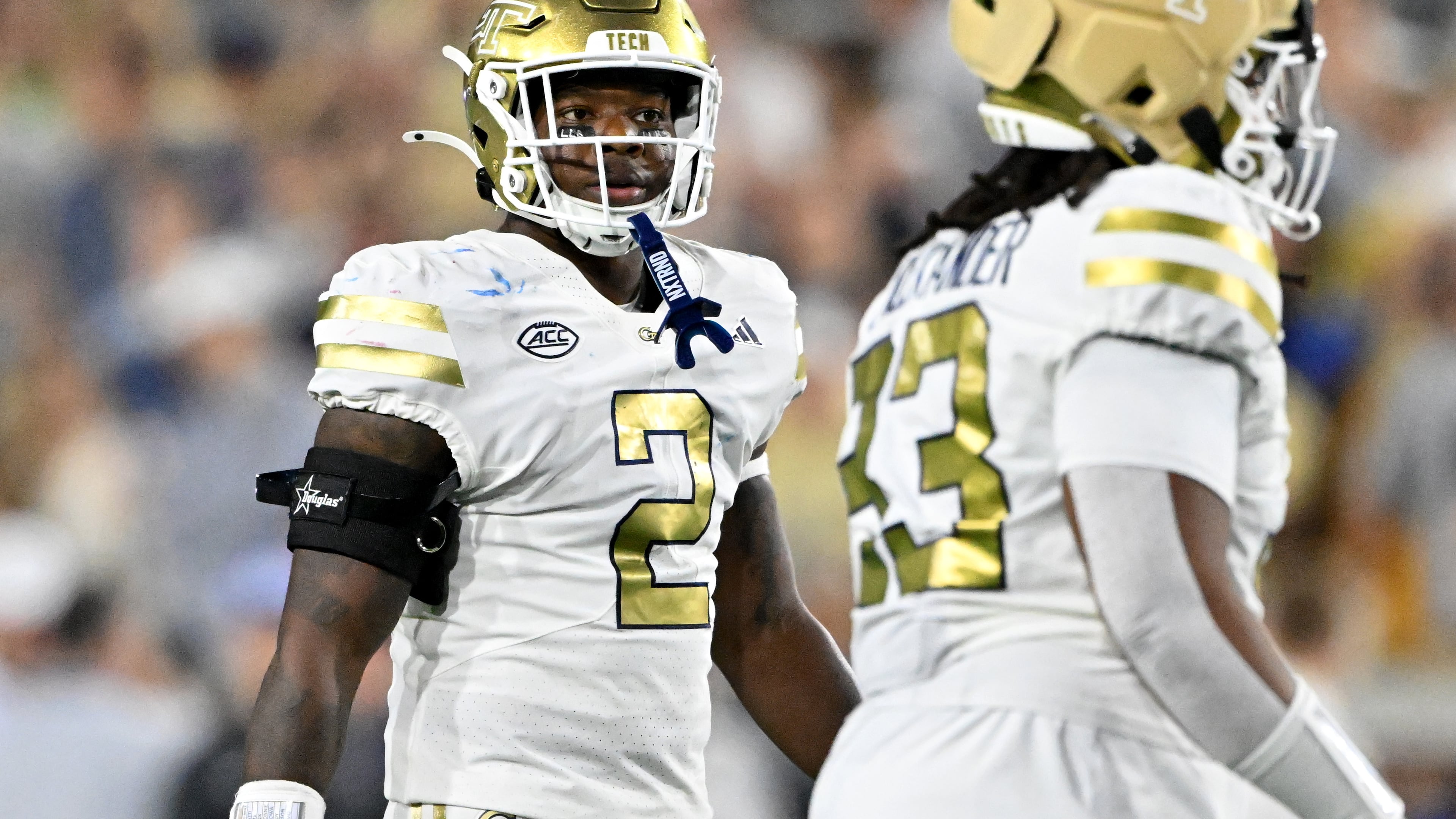 “I try not take anything for granted,” Georgia Tech linebacker E.J. Lightsey (left) said after surviving a shooting during his high school days. (Hyosub Shin/AJC)