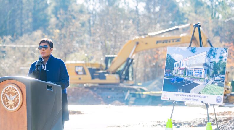 Atlanta Mayor Keisha Lance Bottoms speaks at the groundbreaking ceremony for the new At-Promise Center on Tuesday.