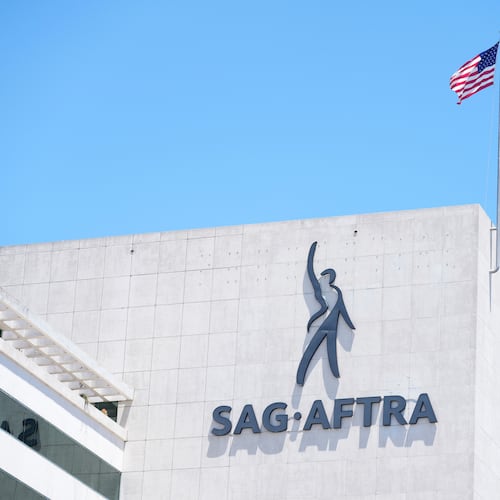 FILE - The SAG-AFTRA building is pictured following a press conference announcing a strike by The Screen Actors Guild-American Federation of Television and Radio Artists on July, 13, 2023, in Los Angeles. (AP Photo/Chris Pizzello, File)