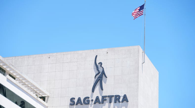 FILE - The SAG-AFTRA building is pictured following a press conference announcing a strike by The Screen Actors Guild-American Federation of Television and Radio Artists on July, 13, 2023, in Los Angeles. (AP Photo/Chris Pizzello, File)