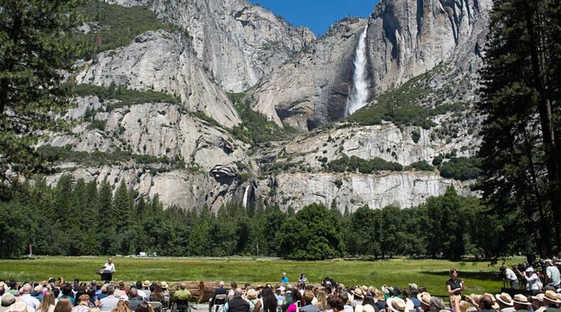 A photo of Cook's Meadow and Yosemite Falls in Yosemite National Park, California.  An Israeli teenager fell to his death Wednesday after slipping off the edge of a waterfall while trying to take a selfie.