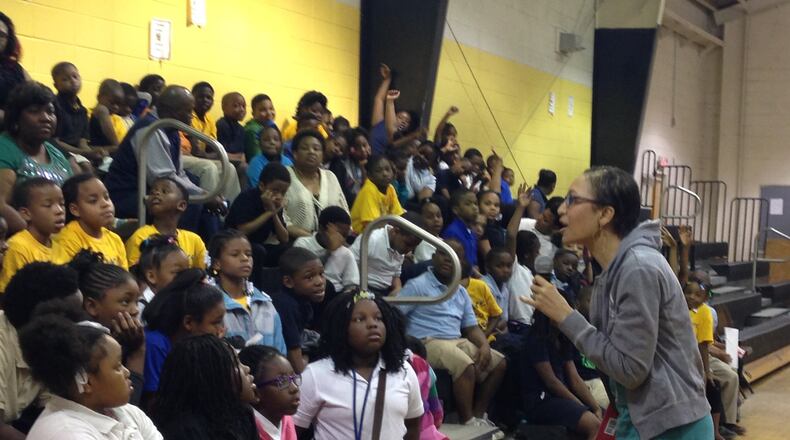 Author and attorney Sherri Graves Smith speaks to students last year at Bush Elementary in Birmingham, Ala. Smith lost her battle with colon cancer on Nov. 2 surrounded by family. CONTRIBUTED