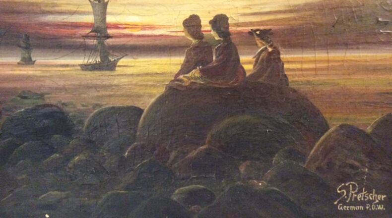 A painting by German POW Siegfried Pretscher was given to Johnny B. Floyd during the summer when Pretscher worked at a prison camp in Dublin, Ga. It may be an image of his wife and two children in Germany. It is one of two Pretscher paintings that are owned by the Floyd family. CONTRIBUTED BY GARY FLOYD