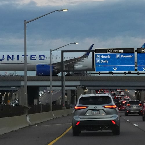An United Airlines flight arrives at O'Hare International Airport in Chicago, Monday, Nov. 3, 2025. (AP Photo/Nam Y. Huh)