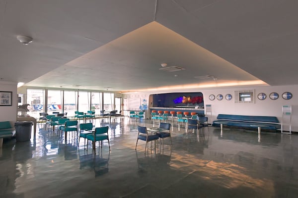 The Veranda, a lounge on the NS Savannah that is still used, once offered an “atomic cocktail” for $1. The merchant ship is in the process of being decommissioned, and its future is uncertain. (Amy Davis/The Baltimore Sun 2024