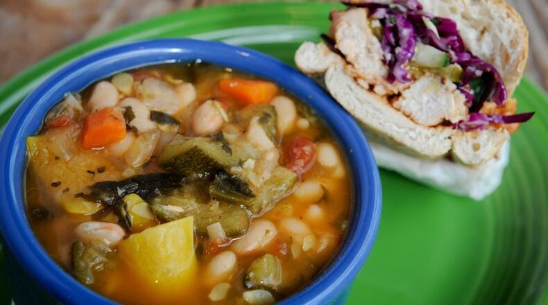 BBQ grilled chicken sandwich with Tuscan white bean soup at the new Souper Jenny . BECKY STEIN / SPECIAL