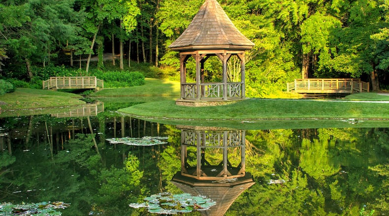 There are 24 ponds, 32 bridge crossings and 19 waterfalls over the many water features at Gibbs Gardens in Ball Ground. Photo: Gibbs Gardens
