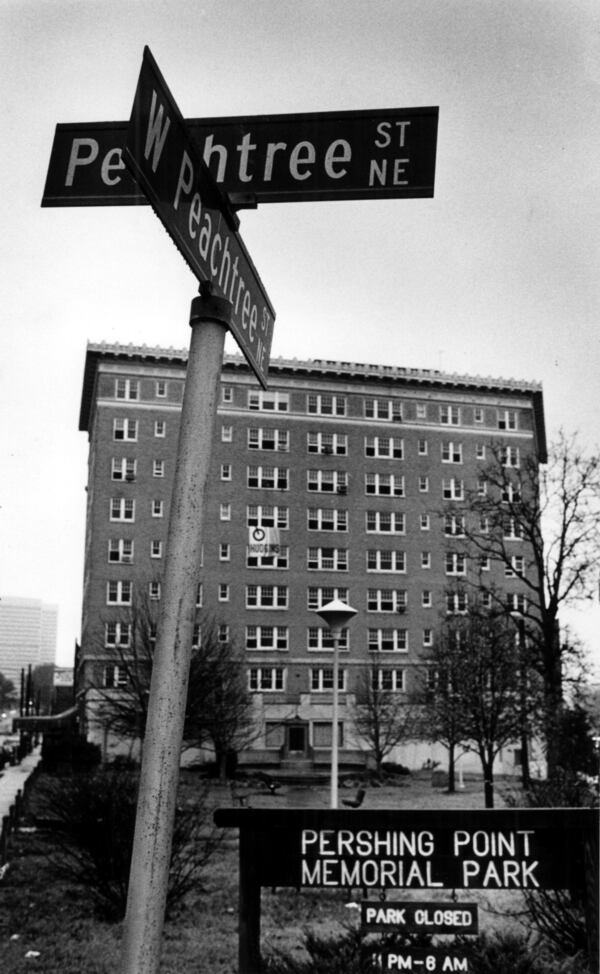 Pershing Point Memorial Park sits at the intersection of Peachtree and West Peachtree streets. (Rich Addicks/AJC 1985)