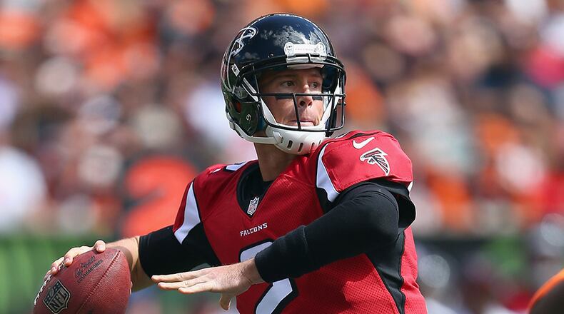 CINCINNATI, OH - SEPTEMBER 14: Matt Ryan #2 of the Atlanta Falcons throws a pass during the game against the Cincinnati Bengals at Paul Brown Stadium on September 14, 2014 in Cincinnati, Ohio. (Photo by Andy Lyons/Getty Images)