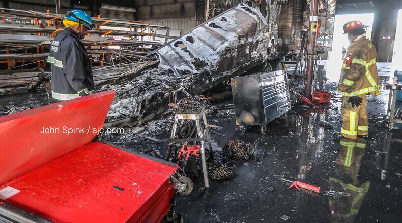 The worker suffered severe burns when a tractor-trailer caught fire.